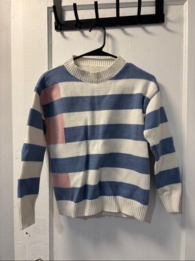 Striped Crewneck Sweater - Blue and White